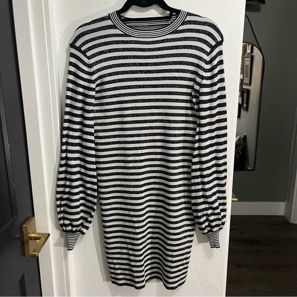 Maje Rushour Metallic Striped Long Sleeve Keyhole Stretch Knit Mini Dres… - Picture 4 of 15